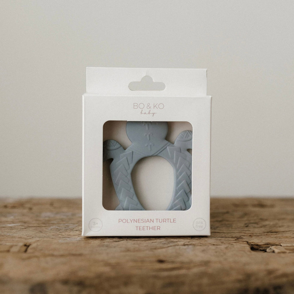 BO&KO Polynesian Turtle Teether Duck Egg Blue
