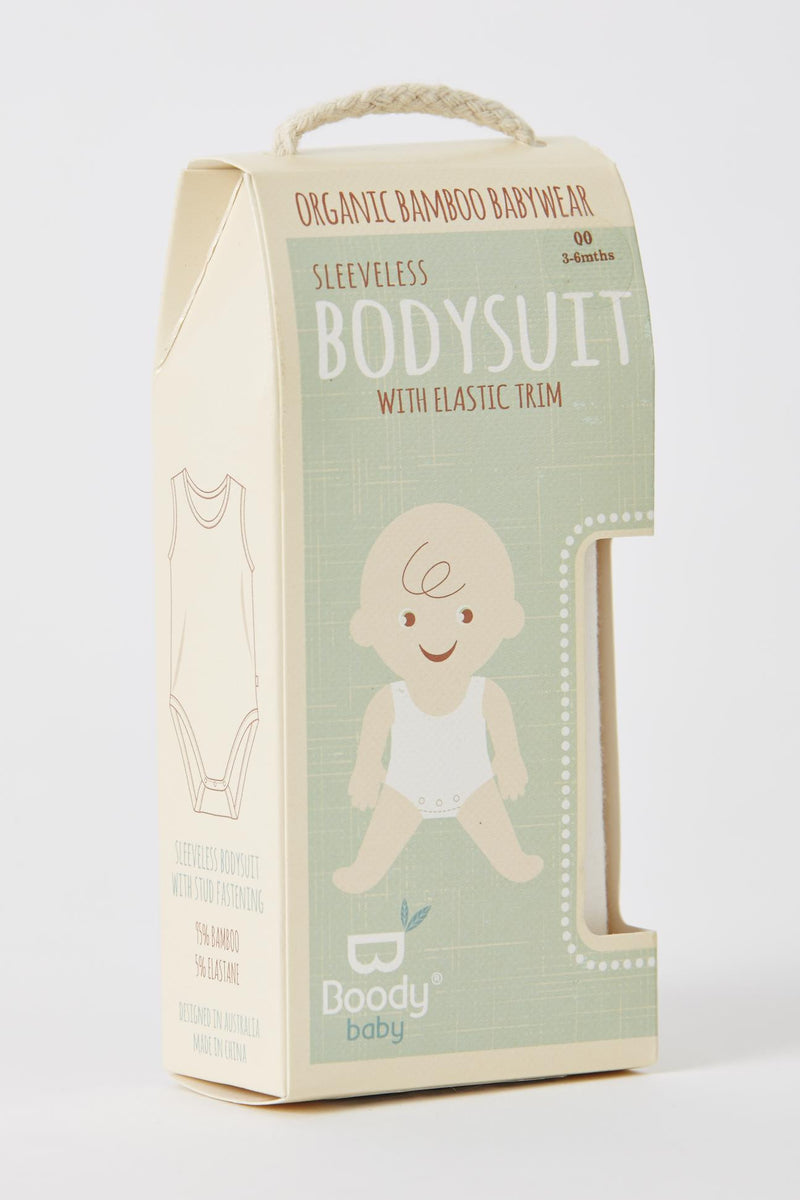 Boody Baby Sl/Less Bodysuit Chalk 0-3mth