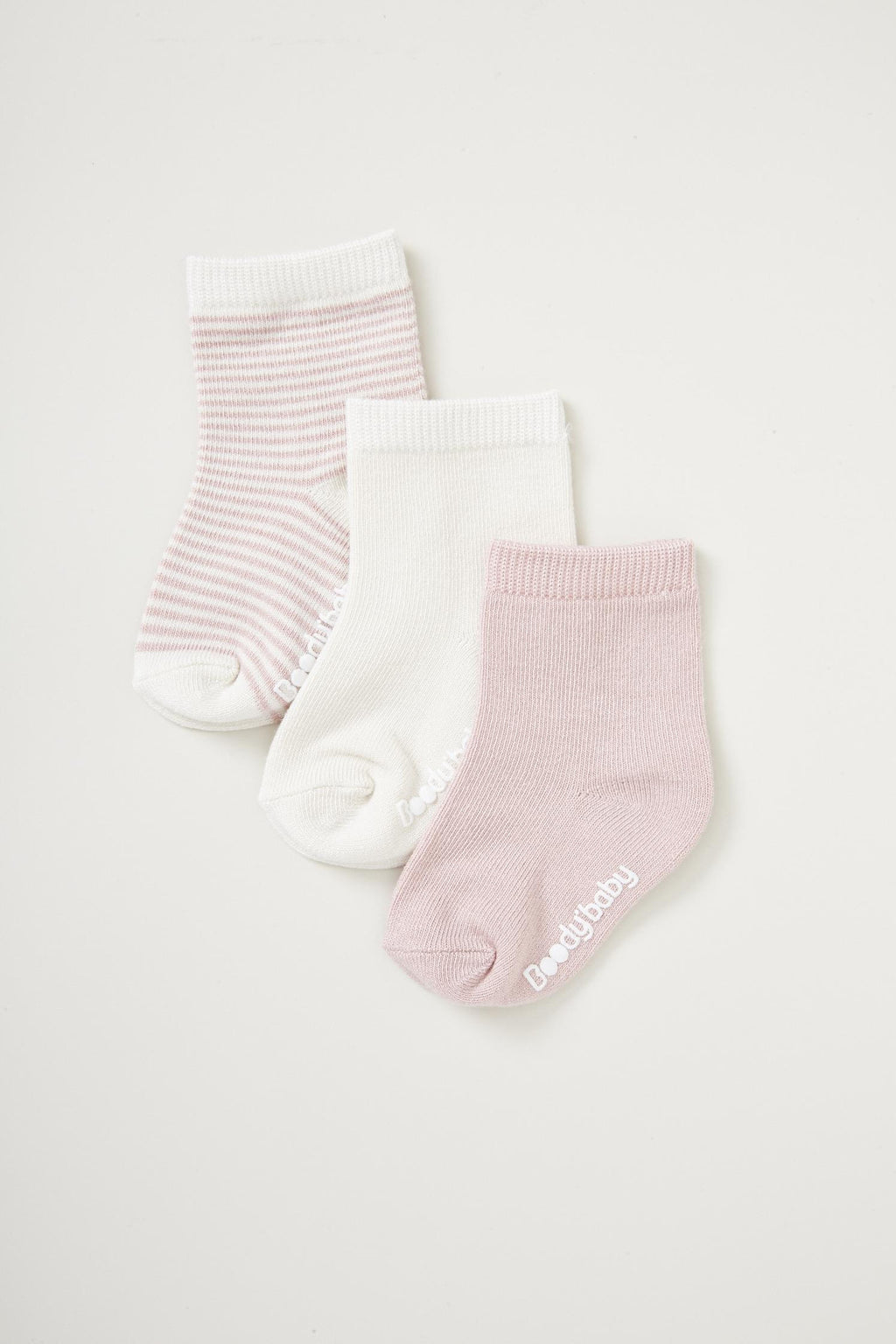 Boody Baby Socks 3pr Chalk/Rose 3-6mth