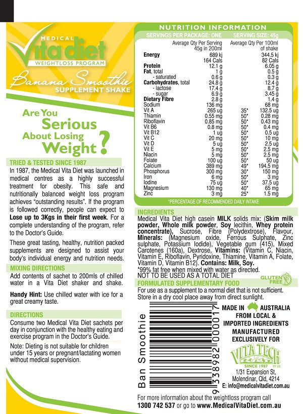 Vita Diet Banana Smoothie Shake Box 14