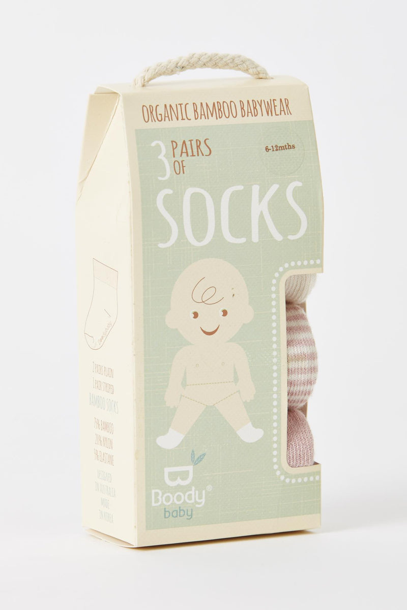 Boody Baby Socks 3pr Chalk/Sky 0-3mth